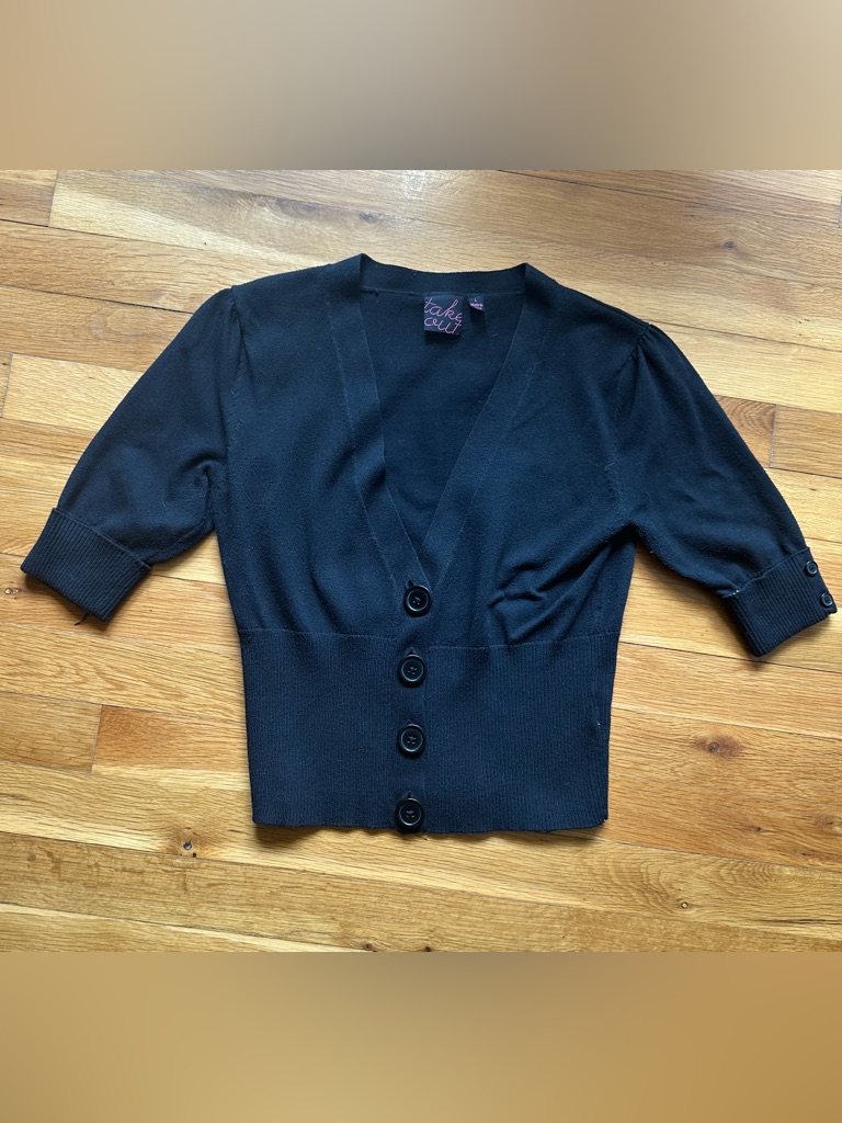 Take Out Black V-Neck Button-Front Women’s Cardigan